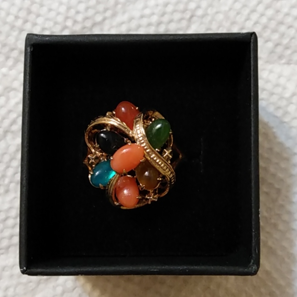 NIB Vintage Semi-Precious Gem Stone Gold Cocktail Ring